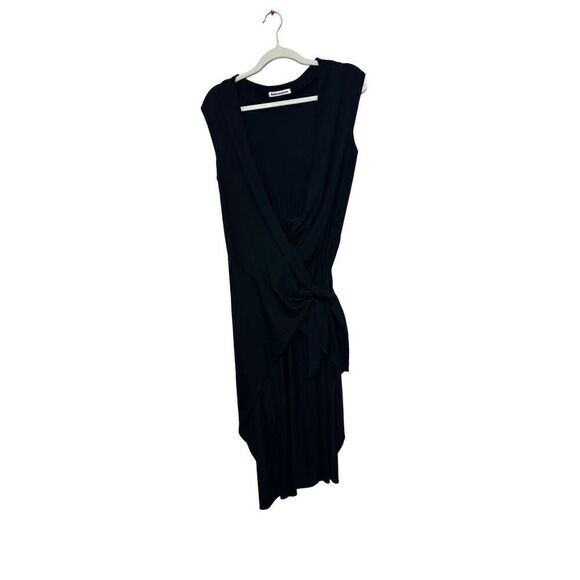 REFORMATION Sage Wrap Tencel Midi Dress Black Off Shoulder Size L - Picture 1 of 8